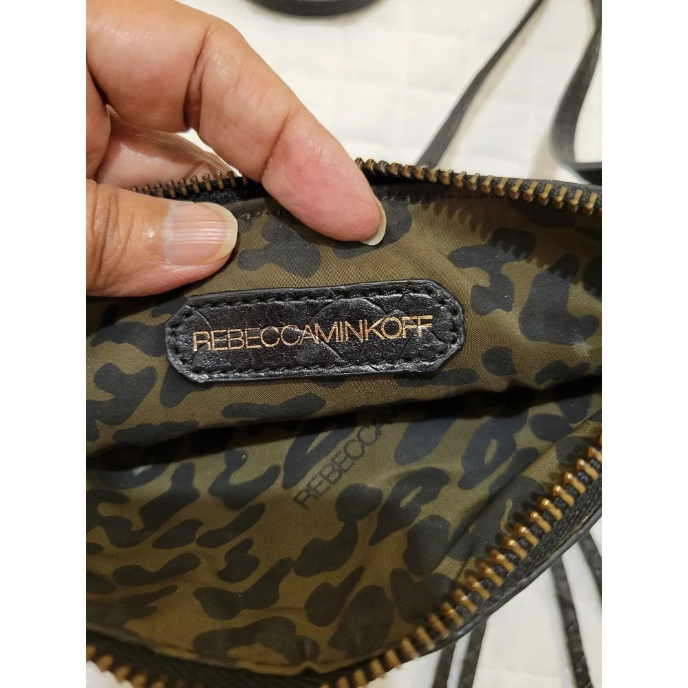Rebecca Minkoff 3-Zipper Black Snake Embossed Crossbody Leather Bag Moto Goth